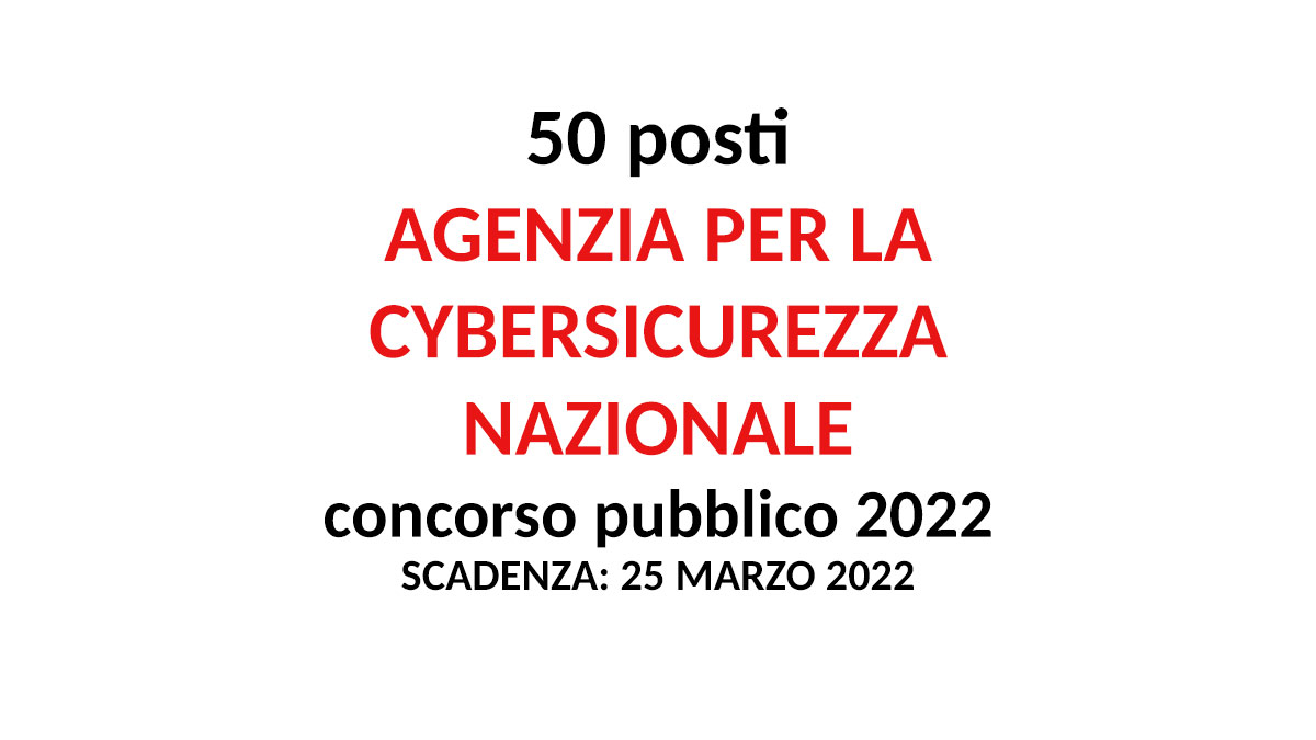 50 posti AGENZIA PER LA CYBERSICUREZZA NAZIONALE concorso pubblico 2022
