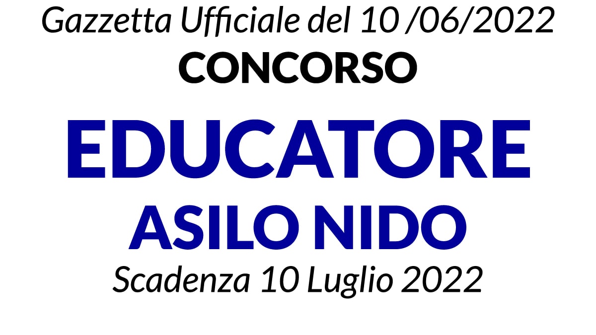 Concorso per EDUCATORE ASILO NIDO  a tempo pieno ed indeterminato GU n.46 del 10-06-2022