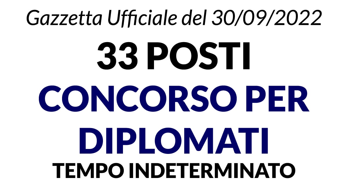 33 posti concorso per DIPLOMATI a tempo indeterminato GU del 30-09-2022