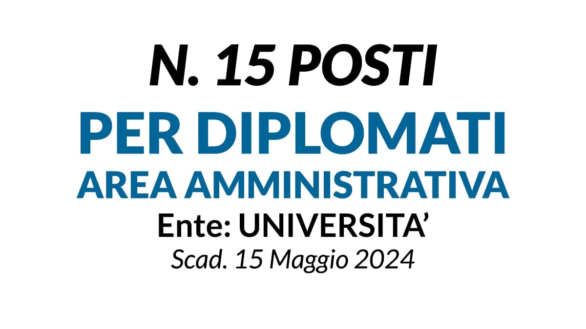 15 posti per DIPLOMATI area amministrativa presso l'Università di Pisa