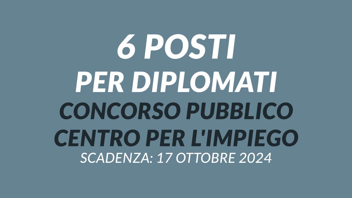 6 posti per DIPLOMATI concorso pubblico CENTRO PER L'IMPIEGO 2024, indetto dalla provincia