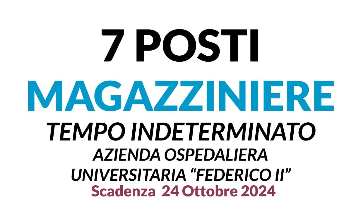 7 posti Magazziniere concorso a tempo indeterminato AZIENDA OSPEDALIERA UNIVERSITARIA FEDERICO II - PUBBLICATO IN GAZZETTA