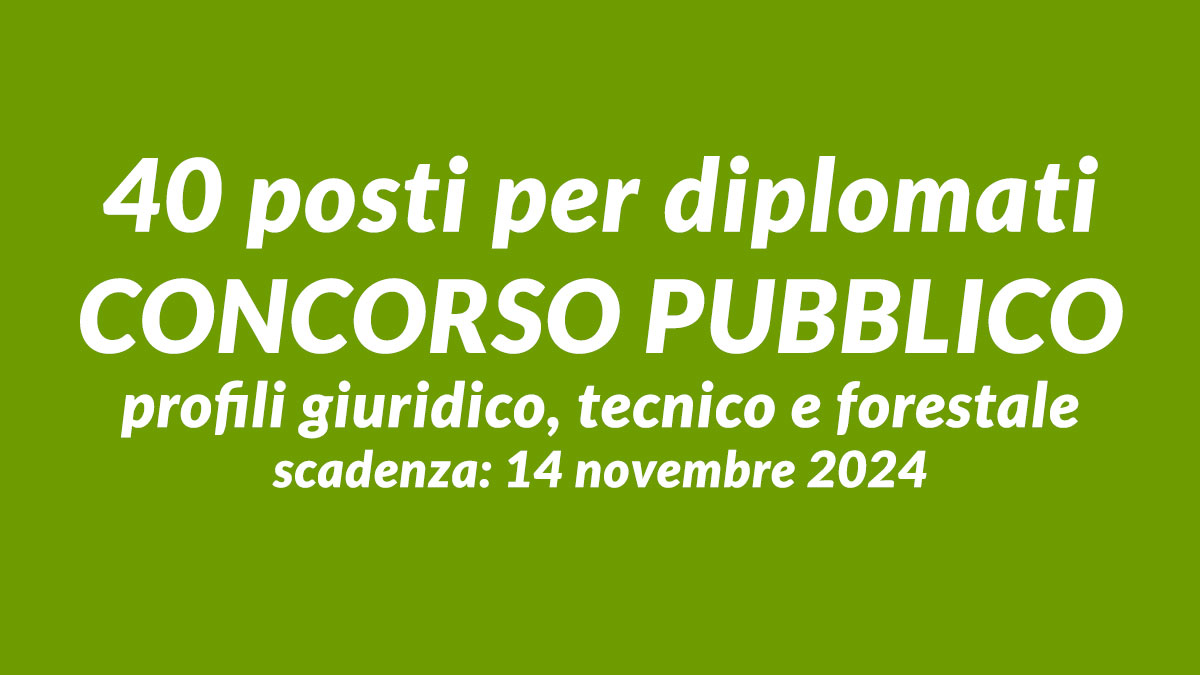 40 posti per diplomati nei profili giuridico, tecnico e forestale: CONCORSO PUBBLICO 2024