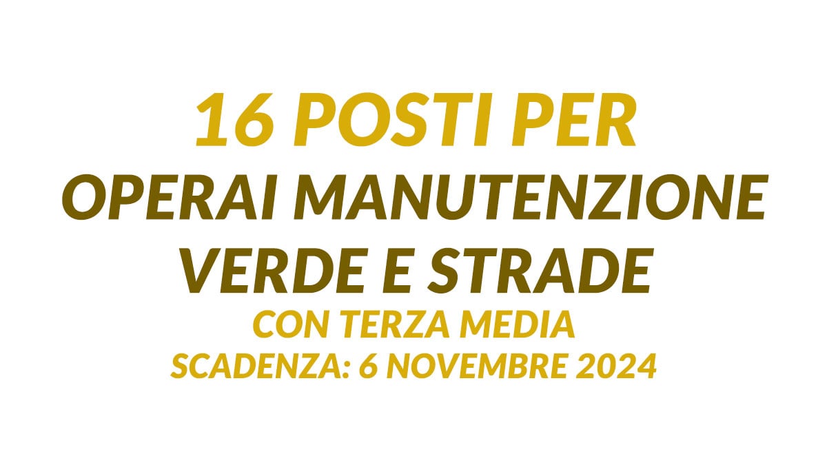 16 posti per OPERAI MANUTENZIONE VERDE e STRADE con terza media assunzioni Azienda Igiene e Pubblica utilità