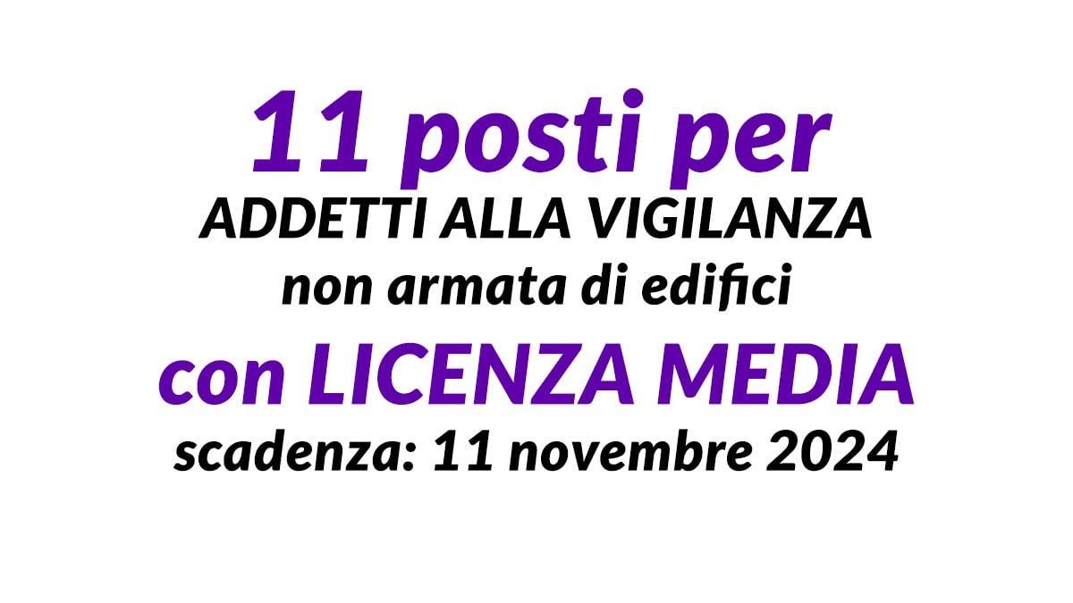 11 posti per ADDETTI ALLA VIGILANZA non armata di edifici con LICENZA MEDIA
