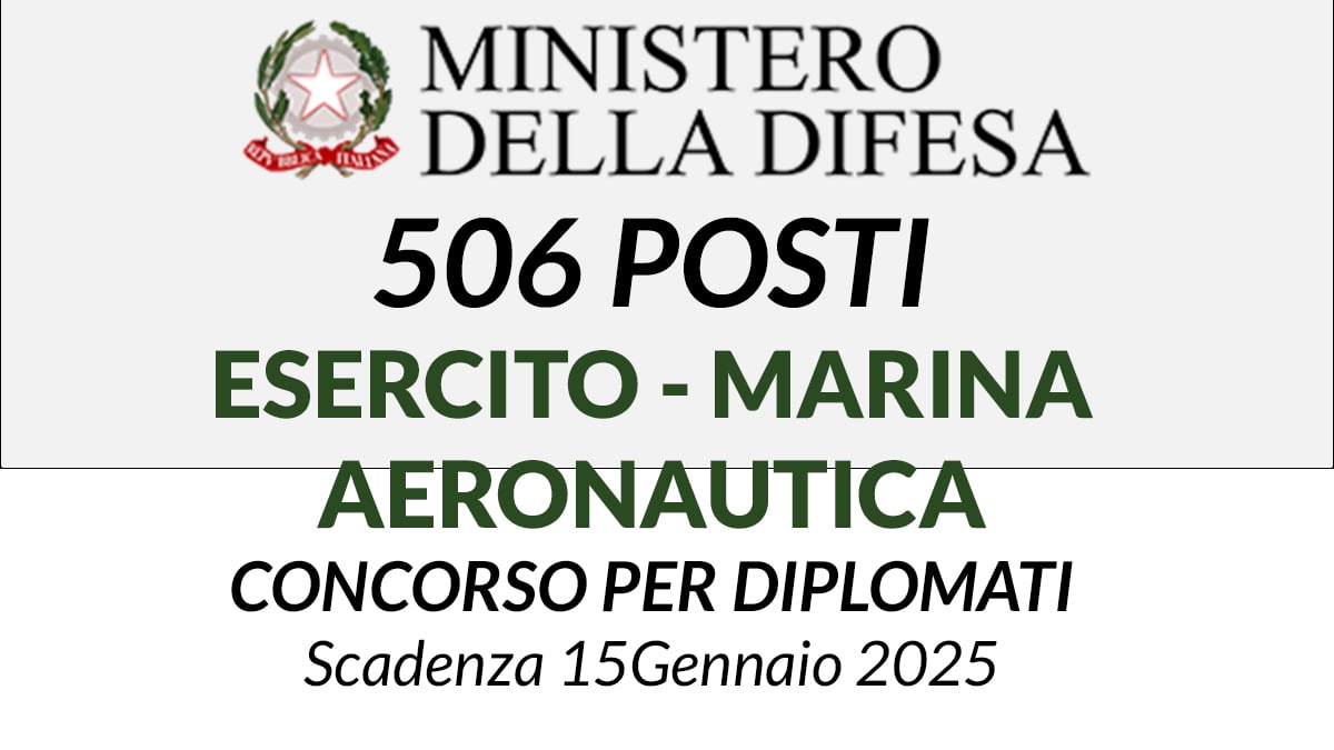 Ministero della Difesa 506 posti Allievi all'Accademia Aeronautica, dell'Esercito e della Marina concorso per DIPLOMATI 2025