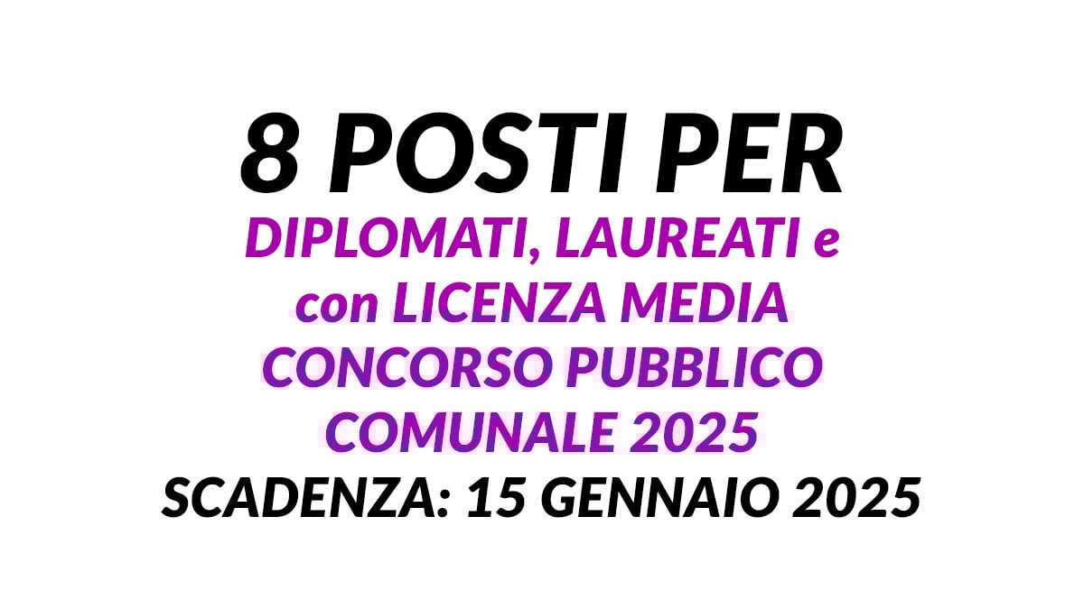 8 posti per DIPLOMATI LAUREATI e con LICENZA MEDIA concorso pubblico comunale 2025 Città Metropolitana di Napoli