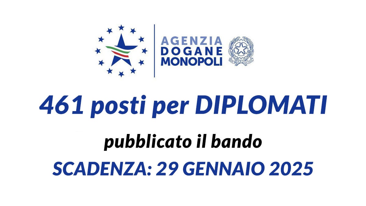 461 posti per DIPLOMATI Concorso Agenzia delle Dogane 2025: riapertura termini ed elevazione posti a concorso