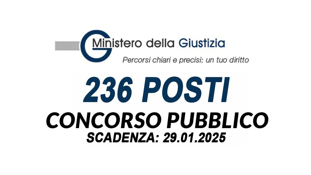 MINISTERO della GIUSTIZIA 236 posti CONCORSO PUBBLICO 2025, personale non dirigenziale vari profili requisiti e bando