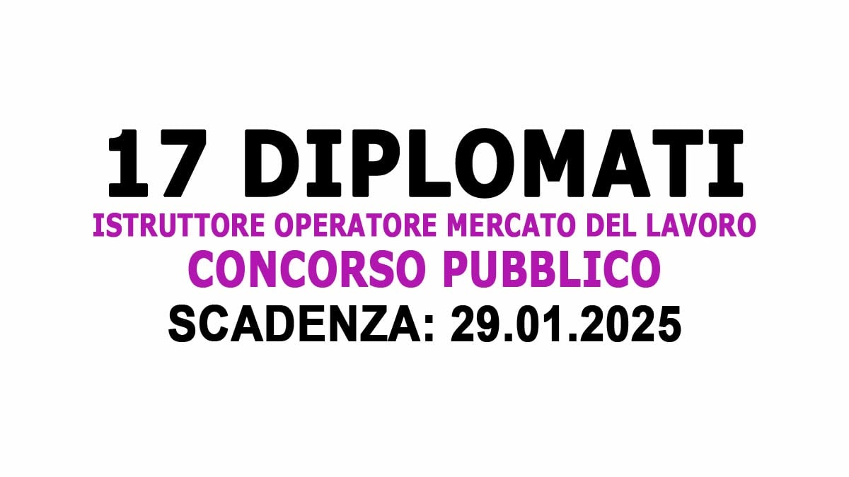 17 DIPLOMATI CONCORSO PUBBLICO PER OPERATORI MERCATO DEL LAVORO AREA DEGLI ISTRUTTORI GENNAIO 2025, BANDO COMPLETO