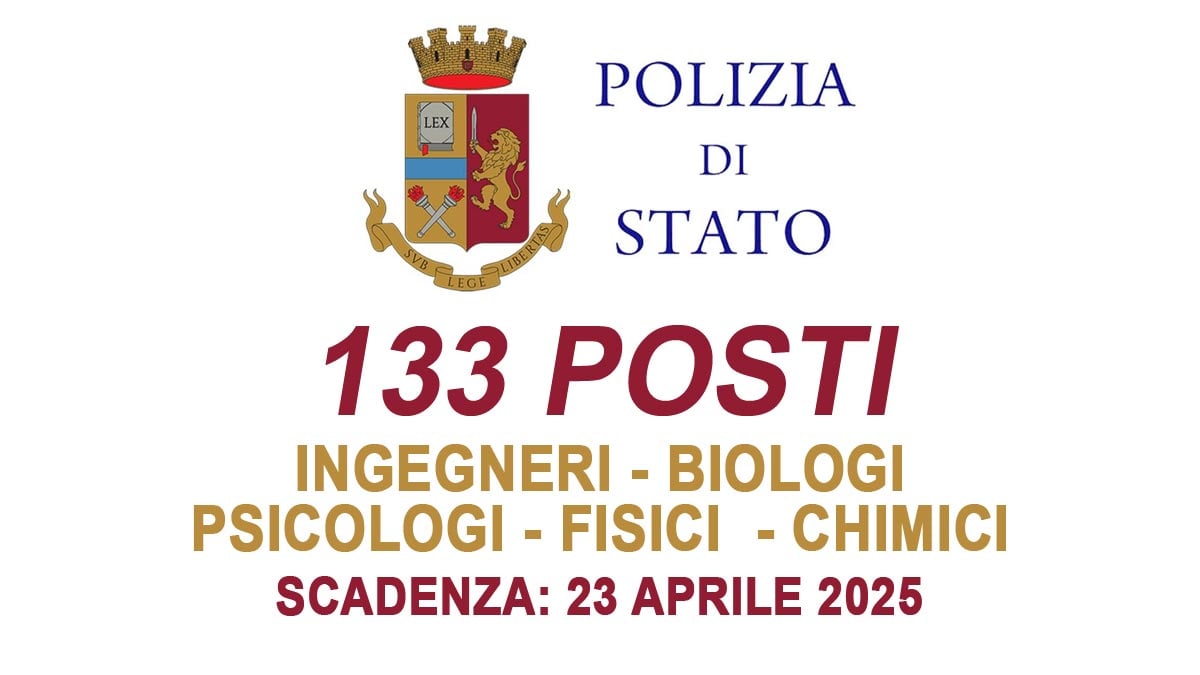 133 posti per LAUREATI concorsi pubblici 2025 Polizia di Stato aperto anche ai civili, bandi e requisiti