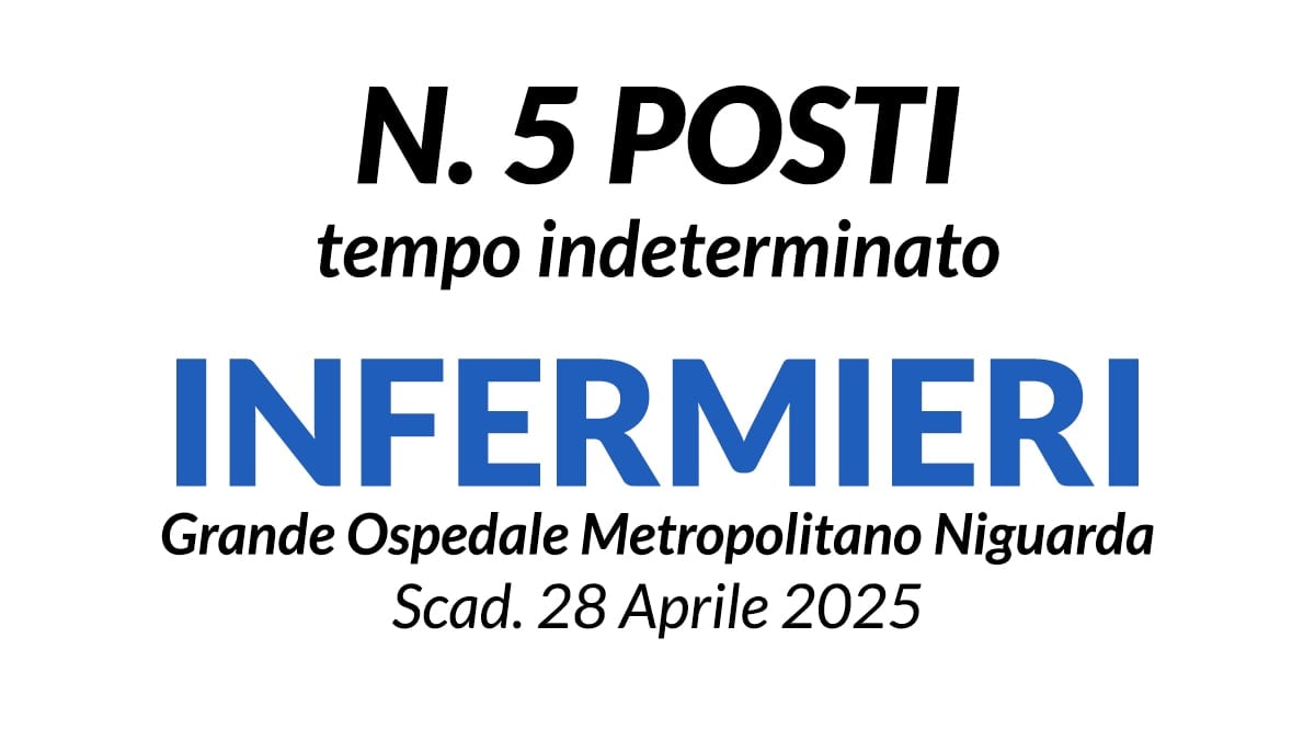 5 posti di INFERMIERE, concorso a tempo indeterminato Ospedale Metropolitano Niguarda