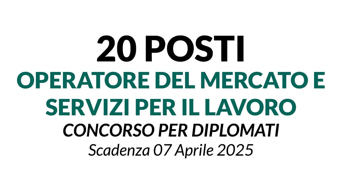 20 posti per Operatore del Mercato e Servizi per il Lavoro concorso per DIPLOMATI