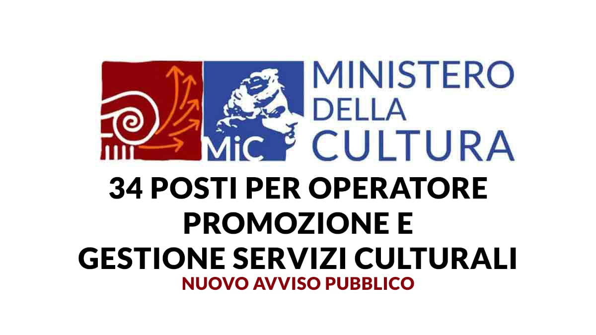 34 posti per OPERATORE PROMOZIONE e GESTIONE servizi culturali AVVISO PUBBLICO Ministero della Cultura 2025