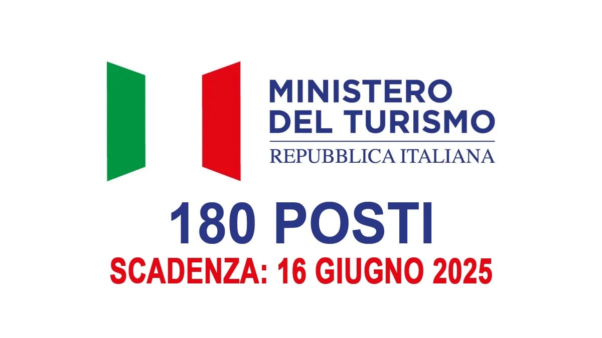 180 posti per DIPLOMATI e LAUREATI CONCORSO PUBBLICO MINISTERO del TURISMO 2025 PUBBLICATO IL BANDO, informazioni e dettagli