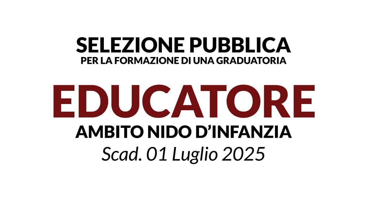 SELEZIONE PUBBLICA EDUCATORE NIDO D’INFANZIA PER LA FORMAZIONE DI UNA GRADUATORIA