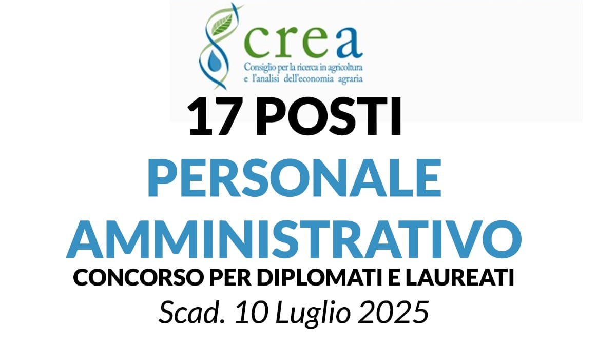 17 posti per Diplomati e Laureati presso il CREA – Centro di ricerca Politiche e Bio-economia Agraria