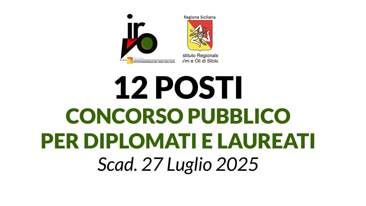 Concorso 12 posti per diplomati e laureati vari profili presso IRVO Sicilia 2025