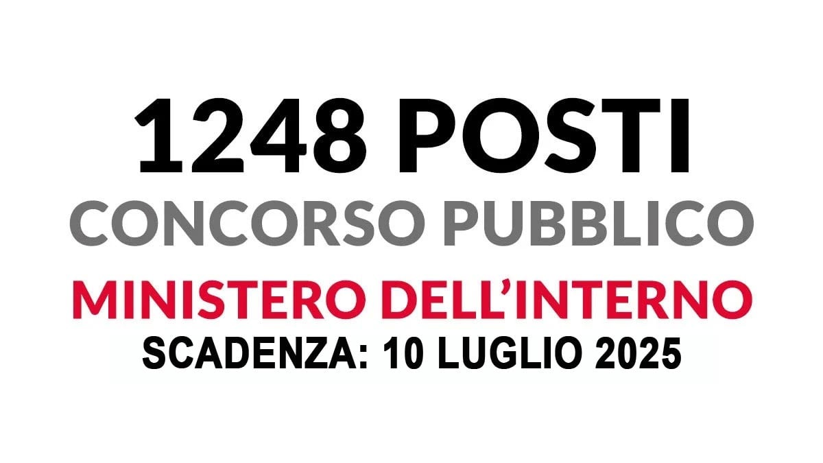 1248 posti CONCORSO PUBBLICO MINISTERO INTERNO 2025, bando scadenza e requisiti