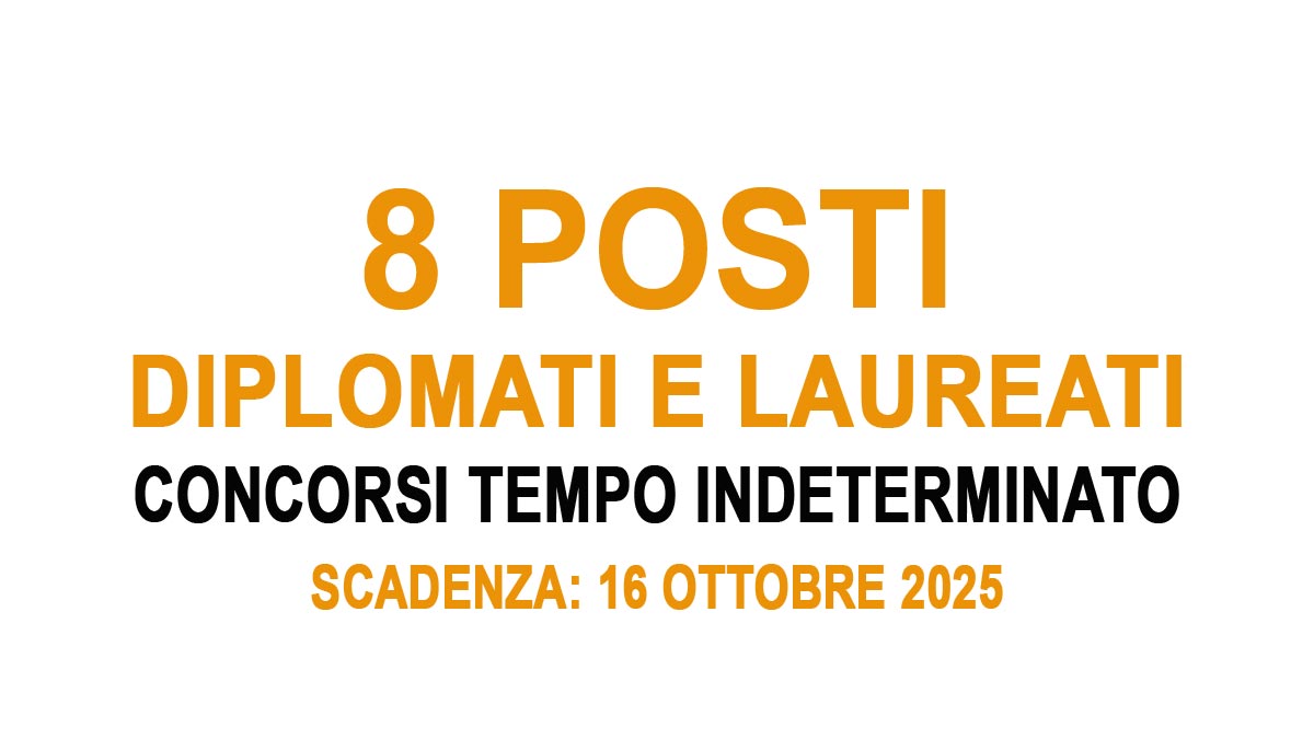 8 POSTI PER DIPLOMATI E LAUREATI AREA FUNZIONARI E ISTRUTTORI CONCORSI PUBBLICI OTTOBRE 2025, BANDI COMPLETI