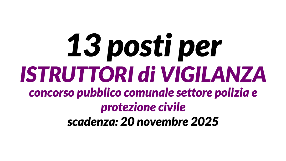 13 posti per ISTRUTTORI di VIGILANZA concorso pubblico comunale settore polizia e protezione civile