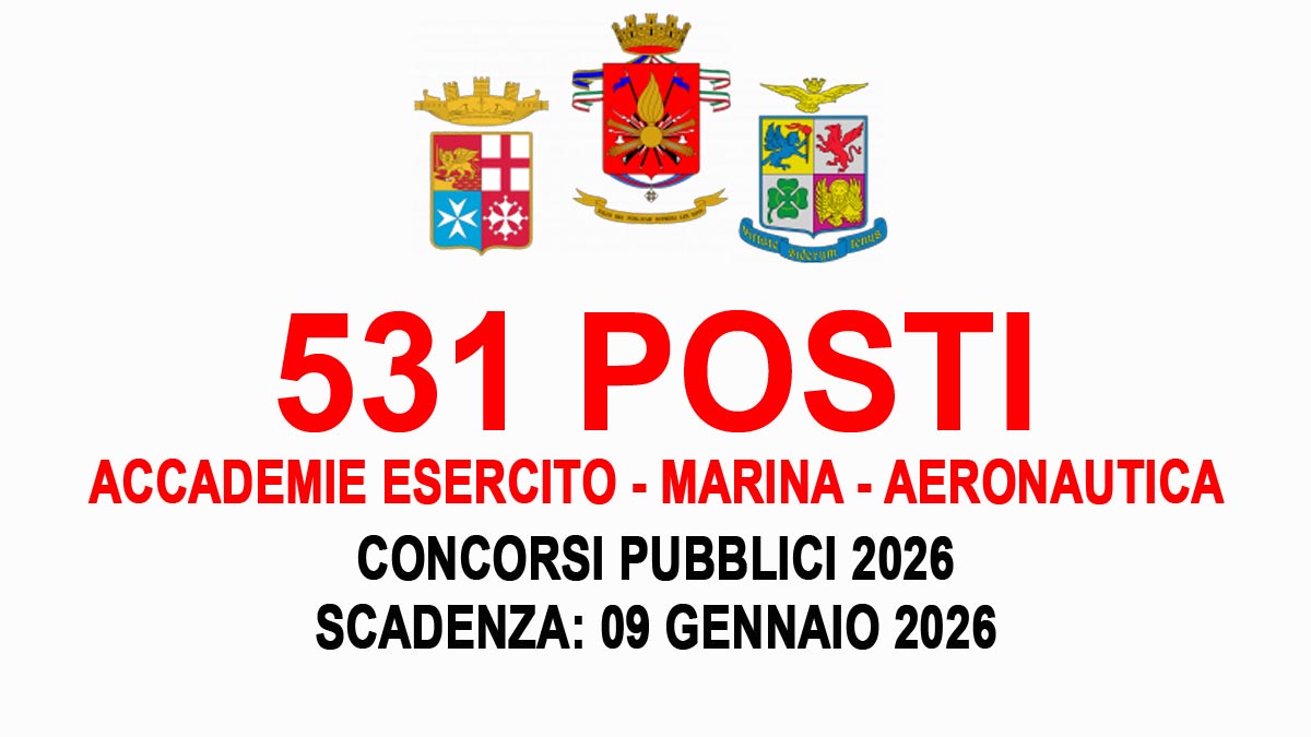531 POSTI ESERCITO MARINA AERONAUTICA ACCADEMIE 2026 CONCORSI PUBBLICI PER DIPLOMATI APERTI AI CIVILI, PUBBLICATI I BANDI