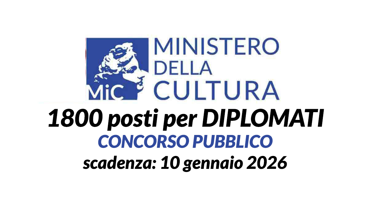 1800 posti per DIPLOMATI pubblicato il Concorso Ministero della Cultura MIC 2025, domanda e requisiti