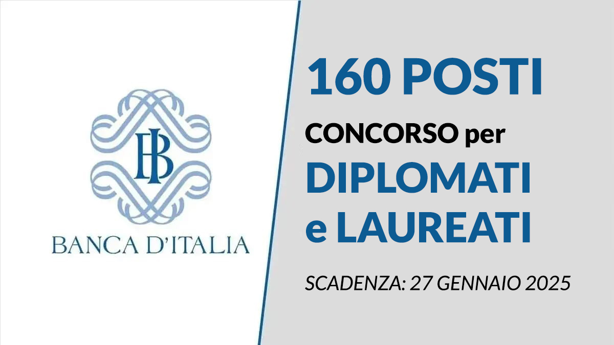 160 posti per DIPLOMATI e LAUREATI CONCORSO BANCA D'ITALIA 2026, bando completo e requisiti