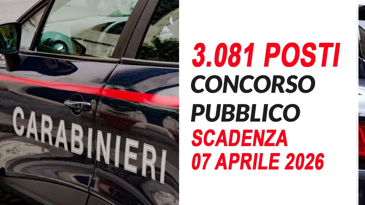 3081 ALLIEVI CARABINIERI IN FERMA QUADRIENNALE ANNO 2026 CONCORSO PUBBLICO PER TITOLI ED ESAMI, BANDO COMPLETO