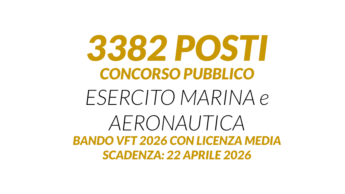 3382 posti CONCORSO PUBBLICO ESERCITO MARINA e AERONAUTICA bando VFT 2026 con licenza media