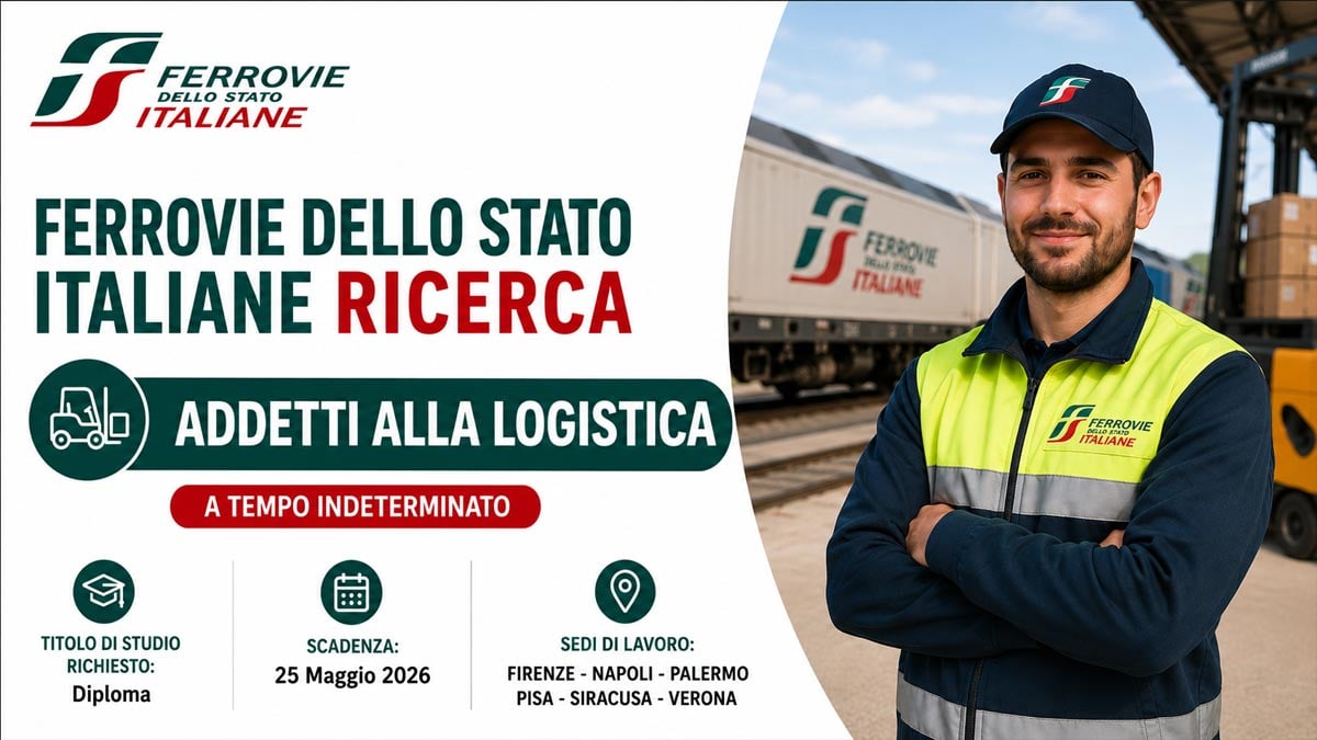 ADDETTI ALLA LOGISTICA FERROVIE DELLO STATO LAVORA CON NOI 2026 selezione per DIPLOMATI, COME INVIARE LA CANDIDATURA