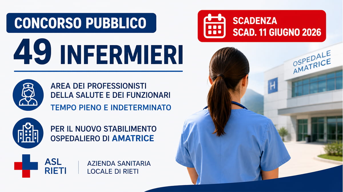 Concorso ASL Rieti 2026: 49 posti per infermieri a tempo indeterminato nel nuovo ospedale di Amatrice