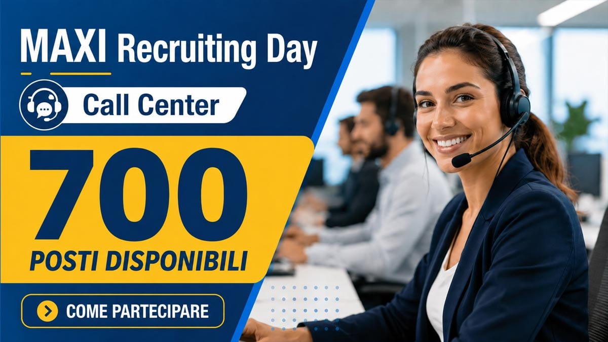 700 POSTI PER ADDETTI AL CALL CENTER MAXI RECRUITING DAY GIUGNO 2026, SCOPRI COME PARTECIPARE