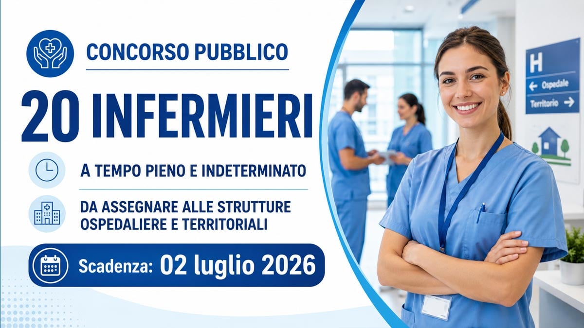 20 POSTI PER INFERMIERI CONCORSO PUBBLICO A TEMPO INDETERMINATO PER  STRUTTURE OSPEDALIERE E TERRITORIALI GIUGNO 2026, BANDO COMPLETO