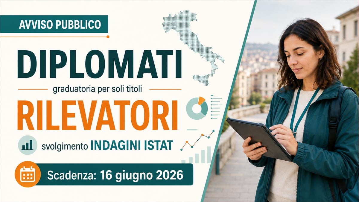 DIPLOMATI AVVISO PUBBLICO PER RILEVATORI SVOLGIMENTO INDAGINI ISTAT FORMAZIONE GRADUATORIA, BANDO COMPLETO
