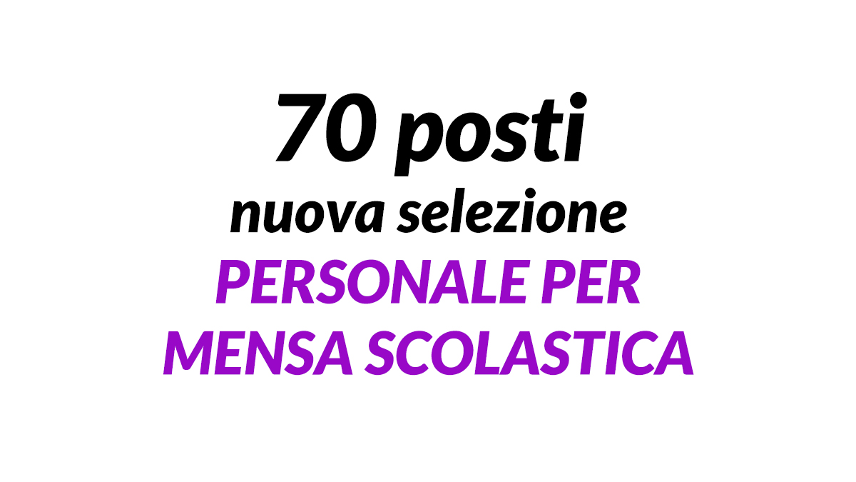 70 posti nuova selezione PERSONALE PER MENSA SCOLASTICA da inserire presso scuole comunali