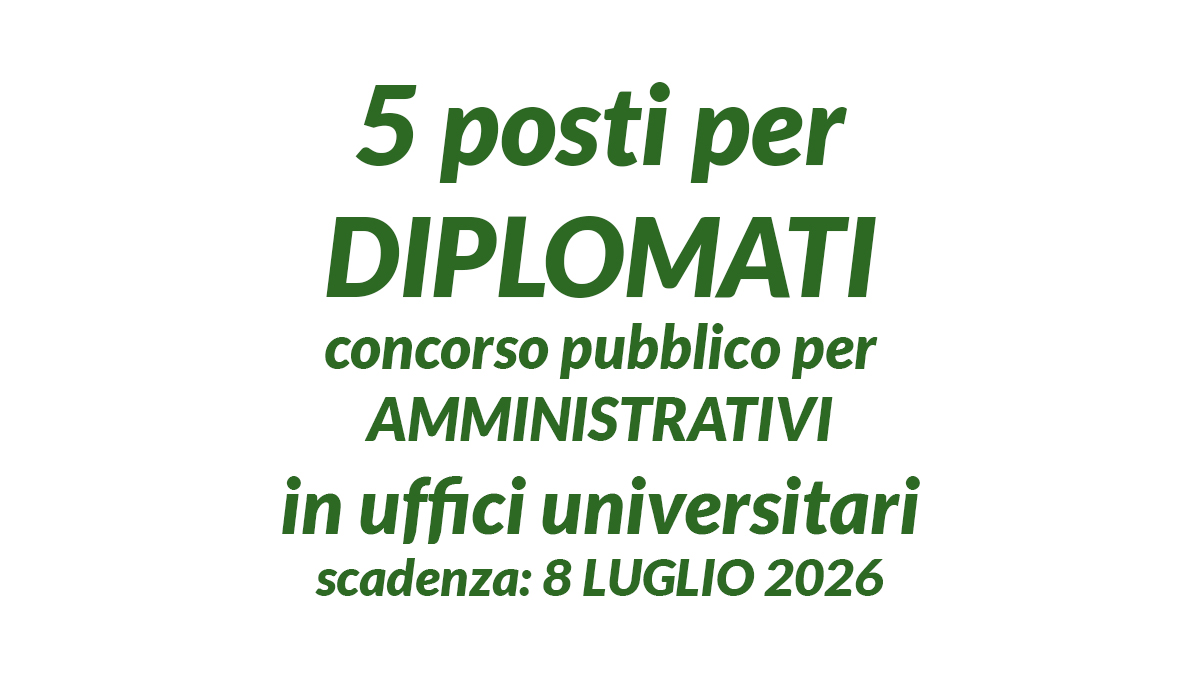 5 posti per DIPLOMATI concorso pubblico per AMMINISTRATIVI in uffici universitari, come presentare domanda