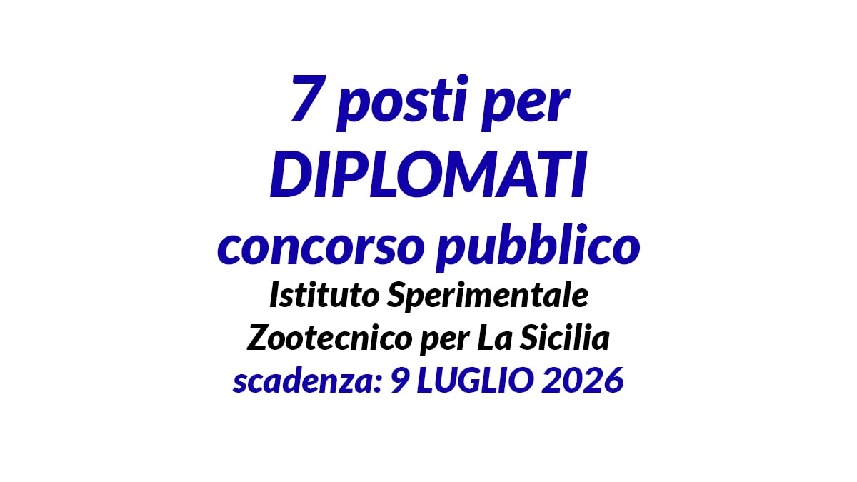 7 posti per DIPLOMATI concorso pubblico Istituto Sperimentale Zootecnico per La Sicilia