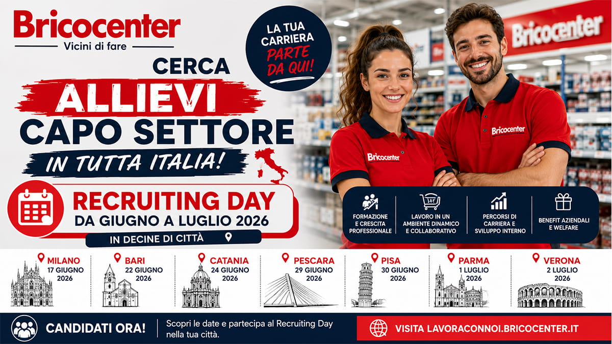 Bricocenter cerca Allievi Capo Settore in tutta Italia: Recruiting Day da giugno a luglio 2026