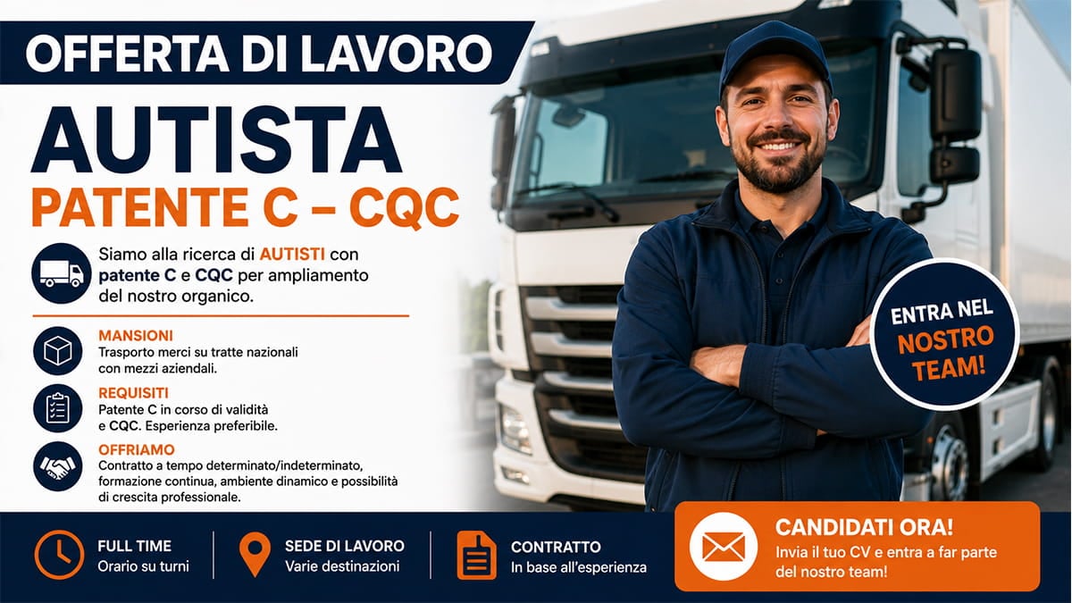 OFFERTA DI LAVORO PER AUTISTA CON PATENTE C – CQC