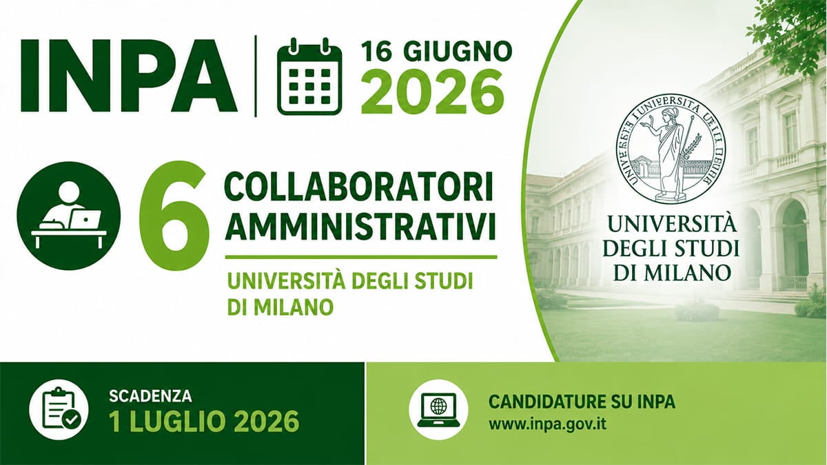 6 POSTI PER COLLABORATORI AMMINISTRATIVI PRESSO UNIVERSITÀ DEGLI STUDI DI MILANO