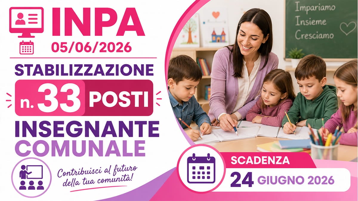 33 POSTI PER INSEGNANTE COMUNALE, STABILIZZAZIONE A TEMPO INDETERMINATO PRESSO IL COMUNE DI FERRARA