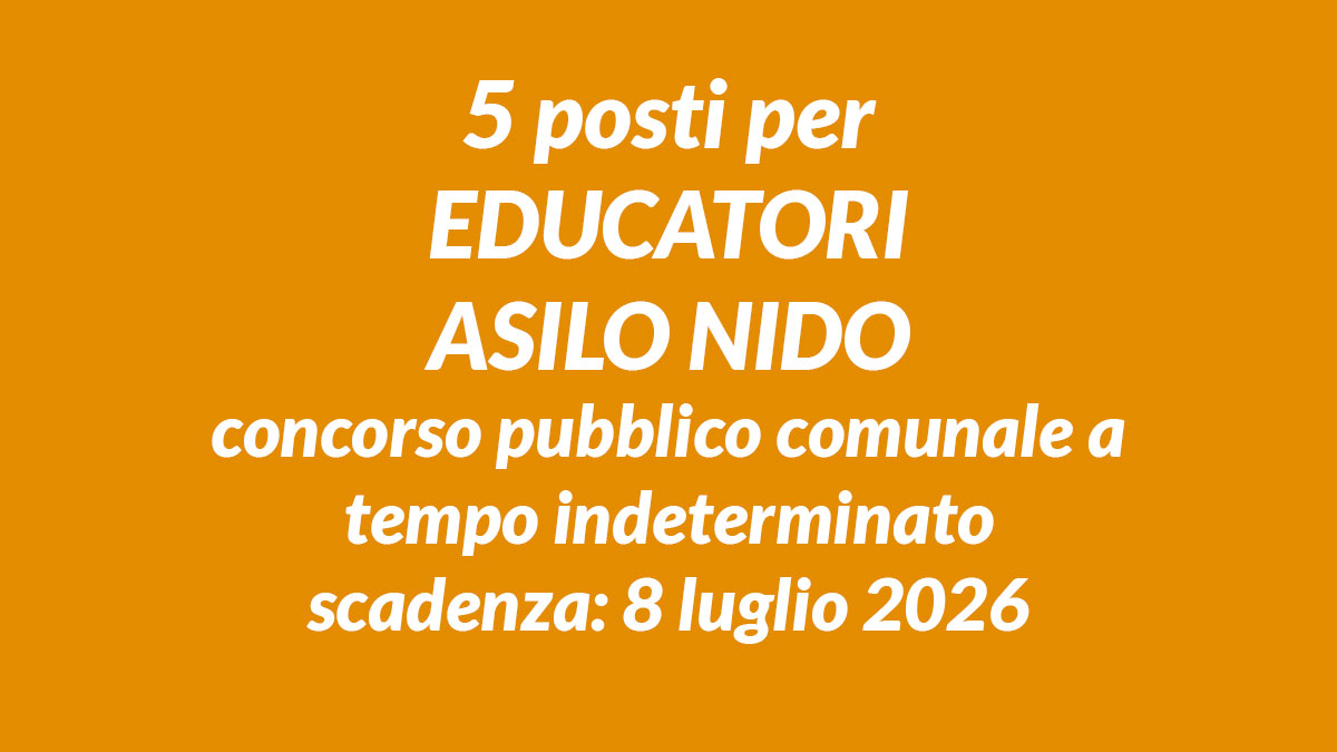 5 posti per EDUCATORI ASILO NIDO concorso pubblico comunale a tempo indeterminato, comune di Cefalù
