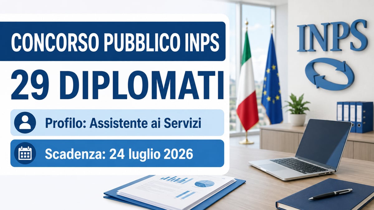 29 DIPLOMATI CONCORSO PUBBLICO INPS PER ASSISTENTE AI SERVIZI LUGLIO 2026, BANDO COMPLETO