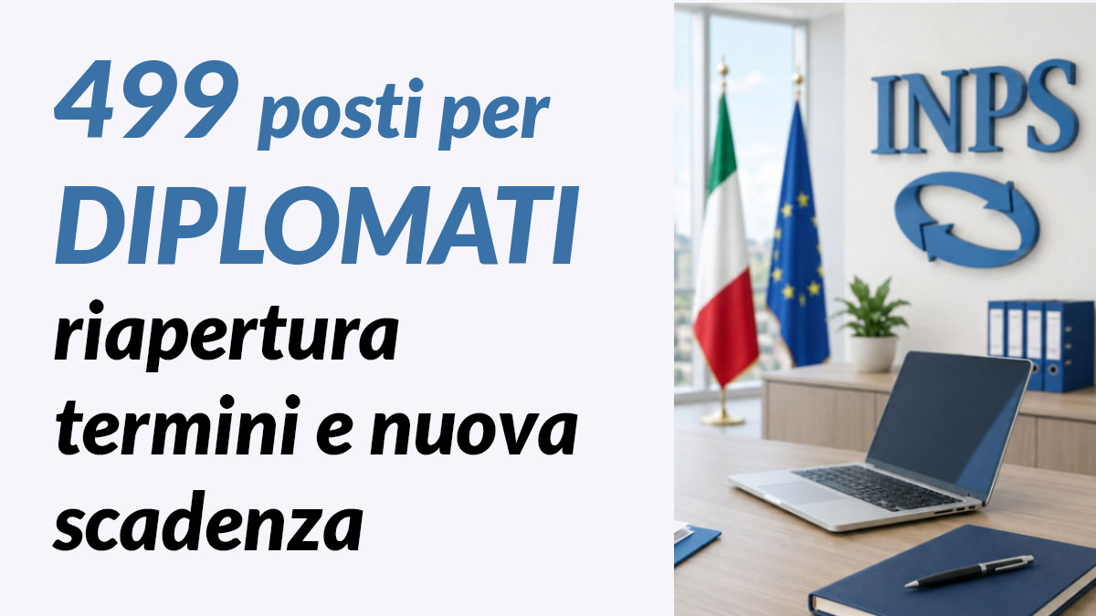 499 posti per DIPLOMATI altro CONCORSO PUBBLICO INPS 2026, requisiti e bando completo