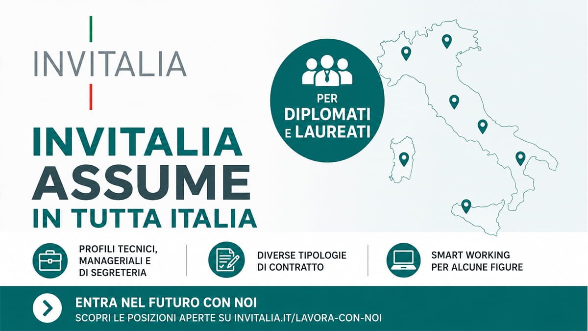 Invitalia assume in tutta Italia: aperte nuove selezioni per profili tecnici, manageriali e di segreteria