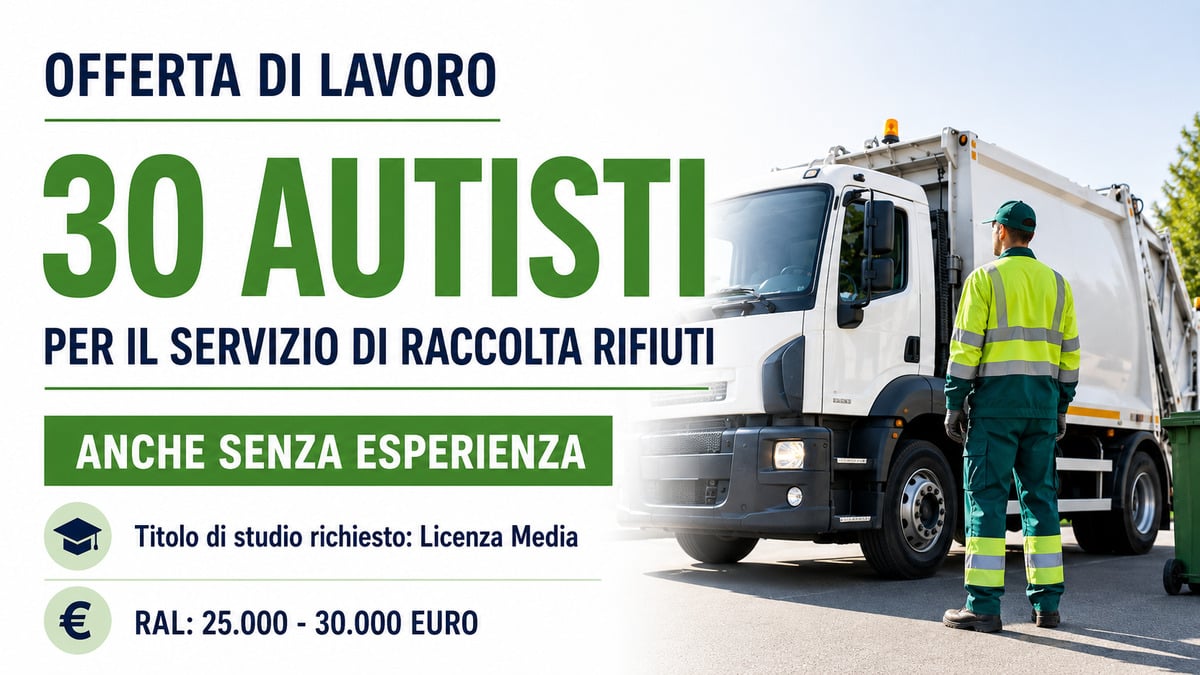 30 AUTISTI RACCOGLITORI SERVIZIO RACCOLTA RIFIUTI OFFERTA DI LAVORO LUGLIO 2026, REQUISITI RICHIESTI E COME PARTECIPARE