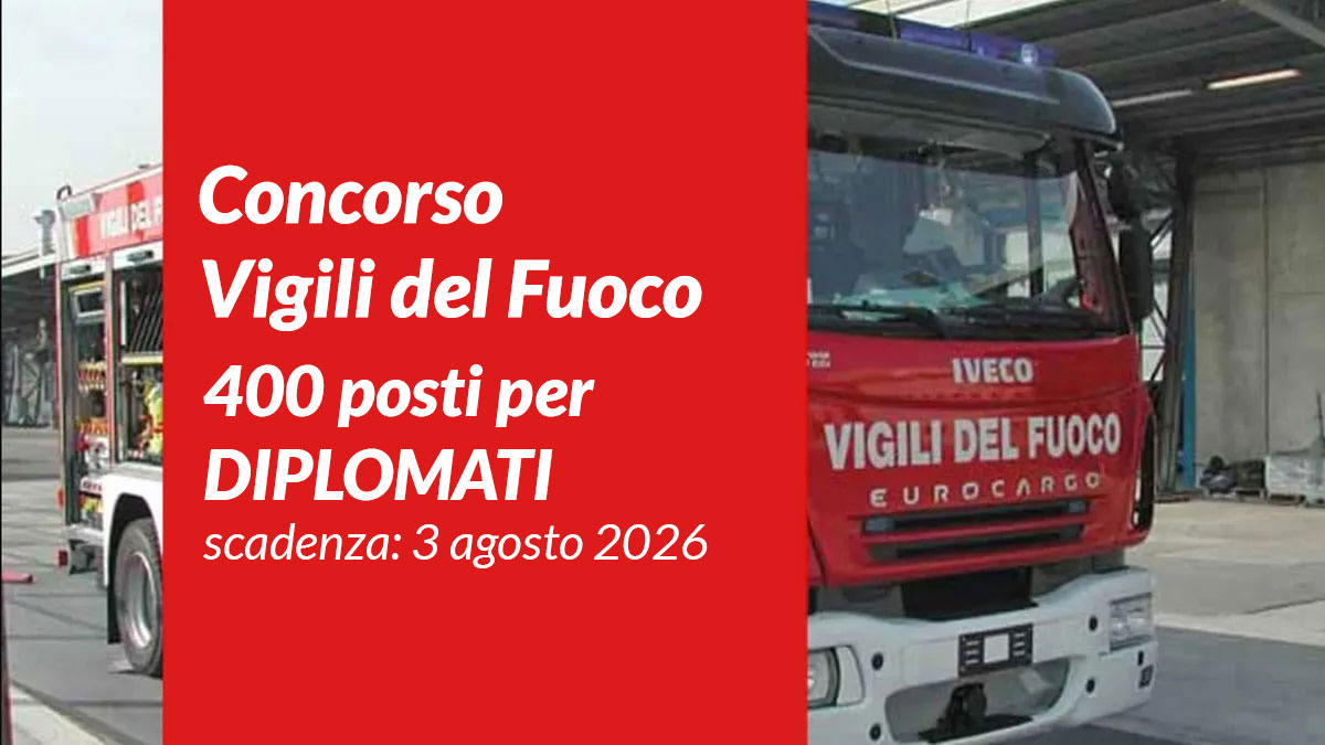 400 posti per DIPLOMATI CONCORSO PUBBLICO VIGILI del FUOCO 2026, requisiti bando e scadenza