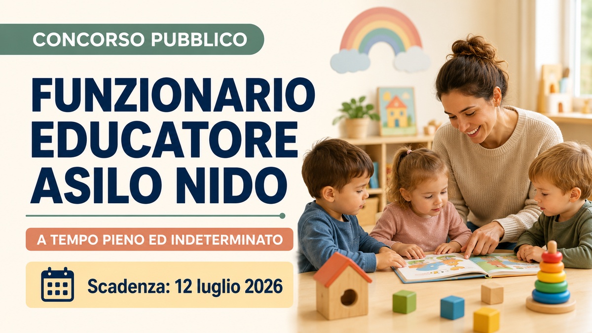 FUNZIONARIO EDUCATORE ASILO NIDO CONCORSO PUBBLICO A TEMPO PIENO ED INDETERMINATO LUGLIO 2026, BANDO COMPLETO