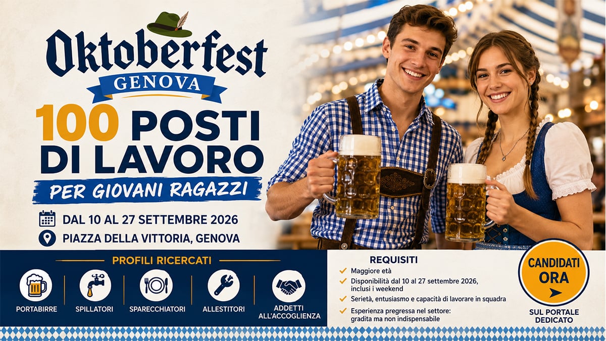 Oktoberfest Genova 2026: 100 posti di lavoro per giovani, aperte le selezioni per lo staff dell'evento
